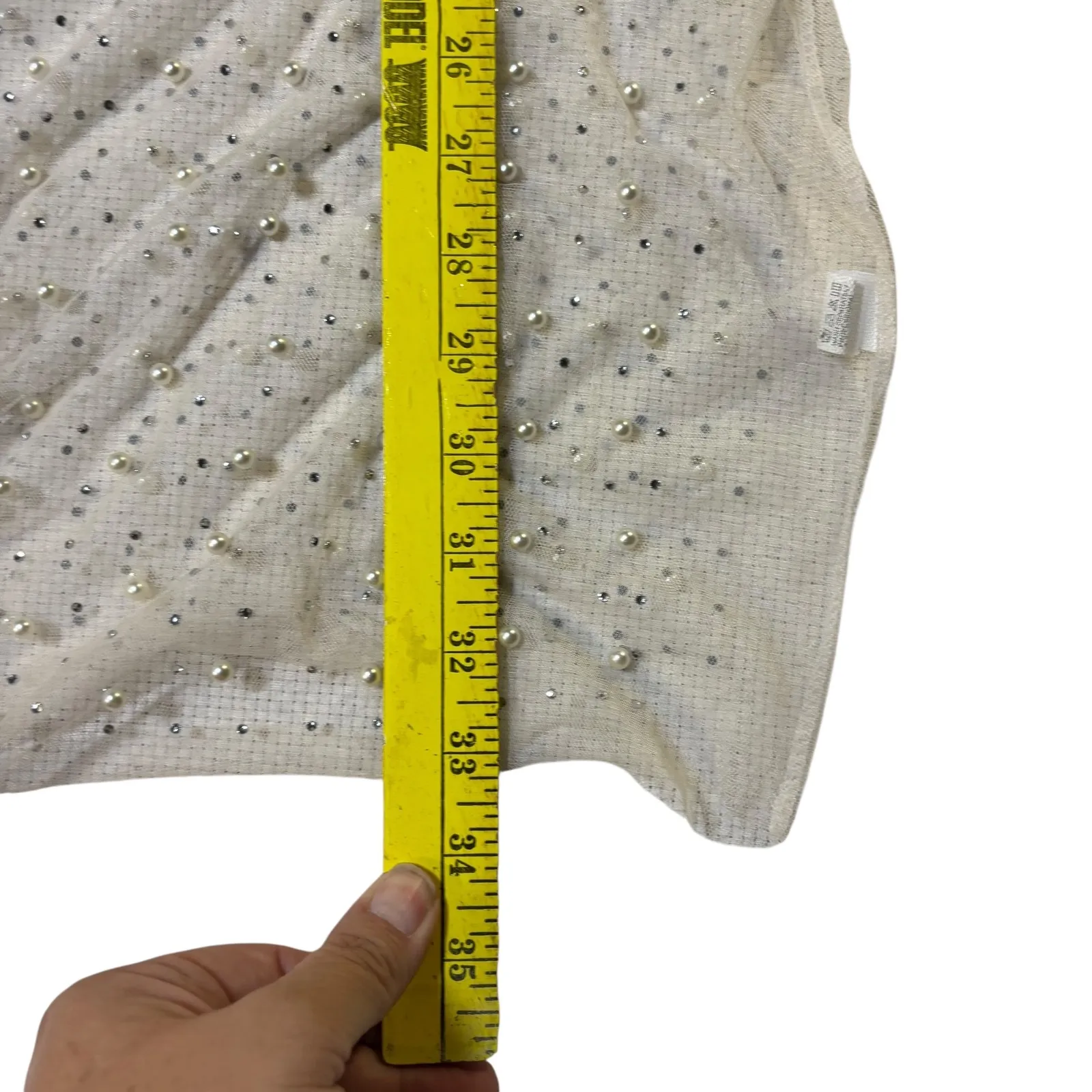 Sheer Pearl Rhinestone‎ Embellished Long Sleeve Dress Party Cocktail M* White Size M - Image 9