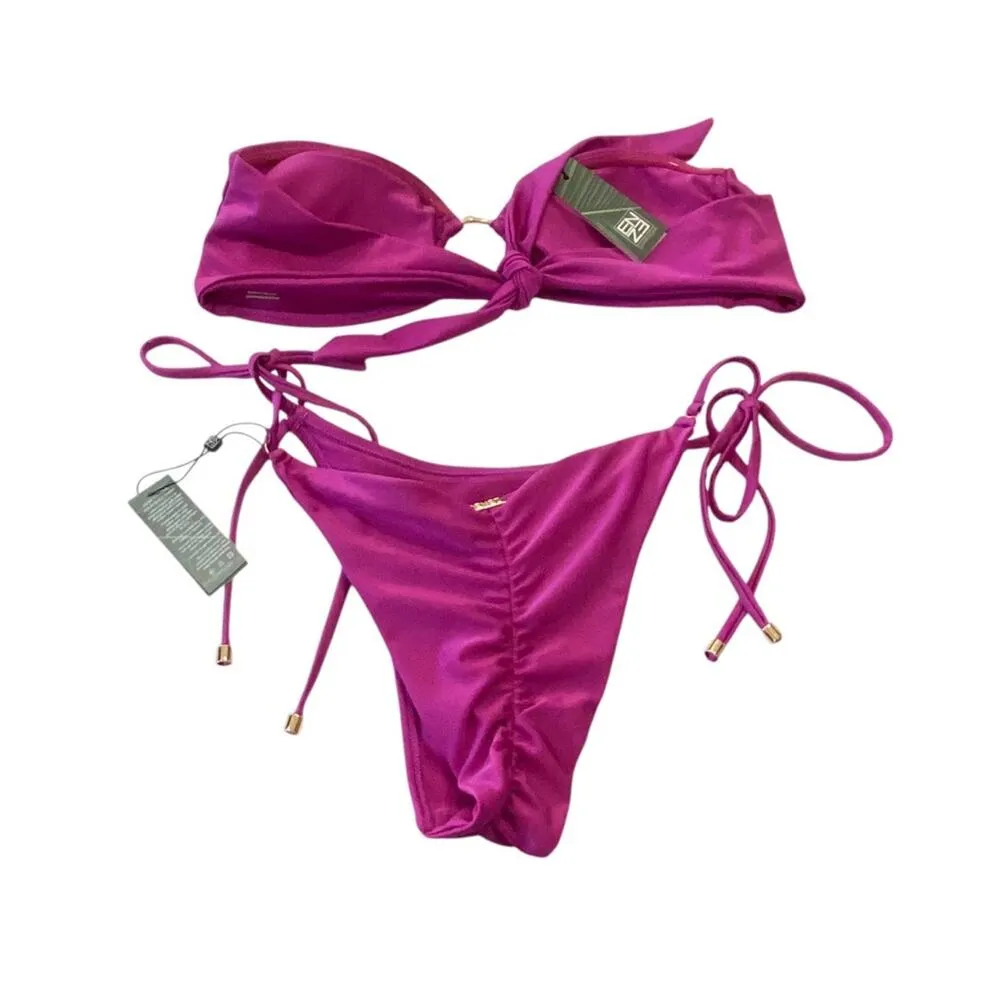 ENEZ Frida bandeau Bikini top & Vivian string bottoms Set NEW Size large/medium Purple - Image 8