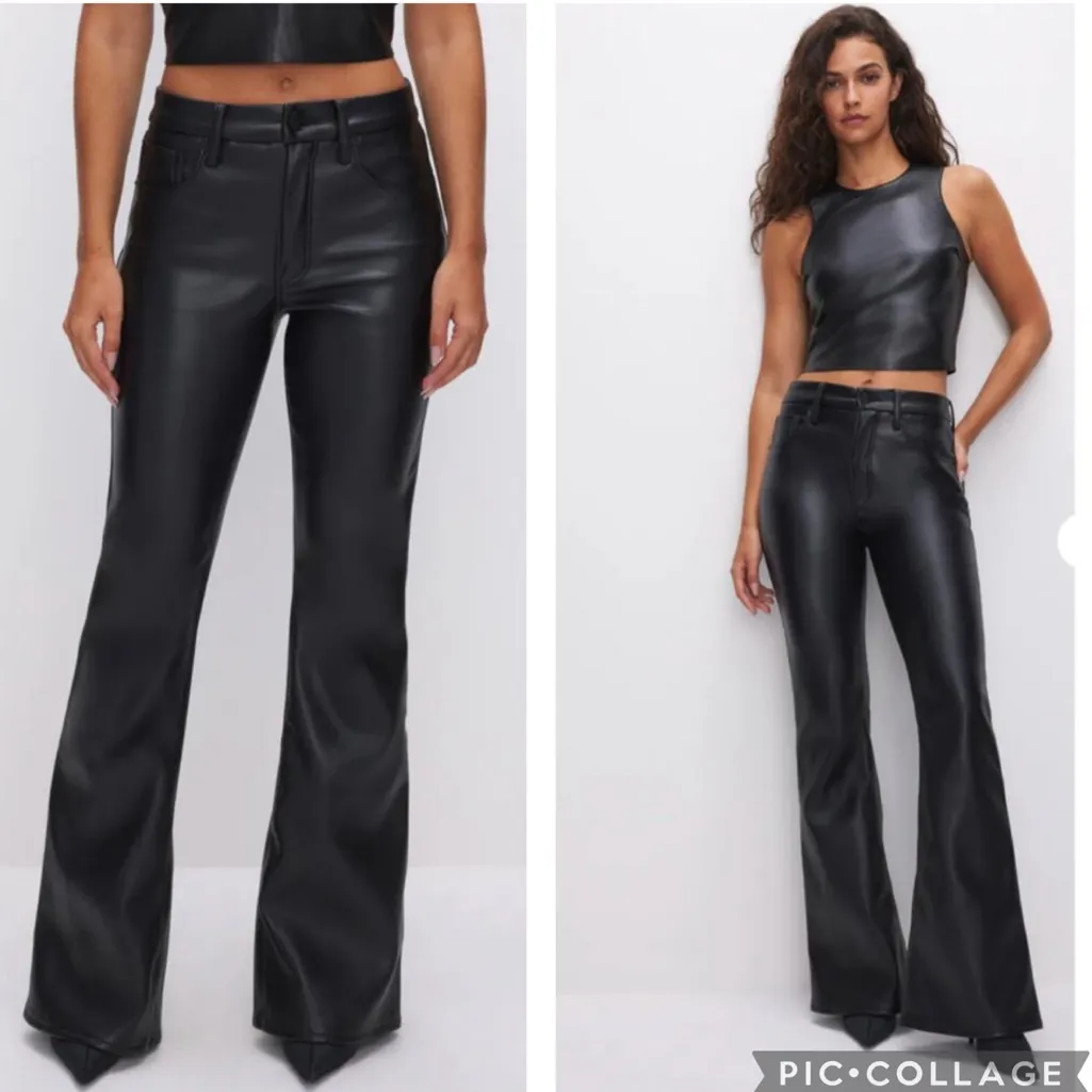 Good American Good Legs Flare Faux‎ Leather Pants Black 15 - Image 3