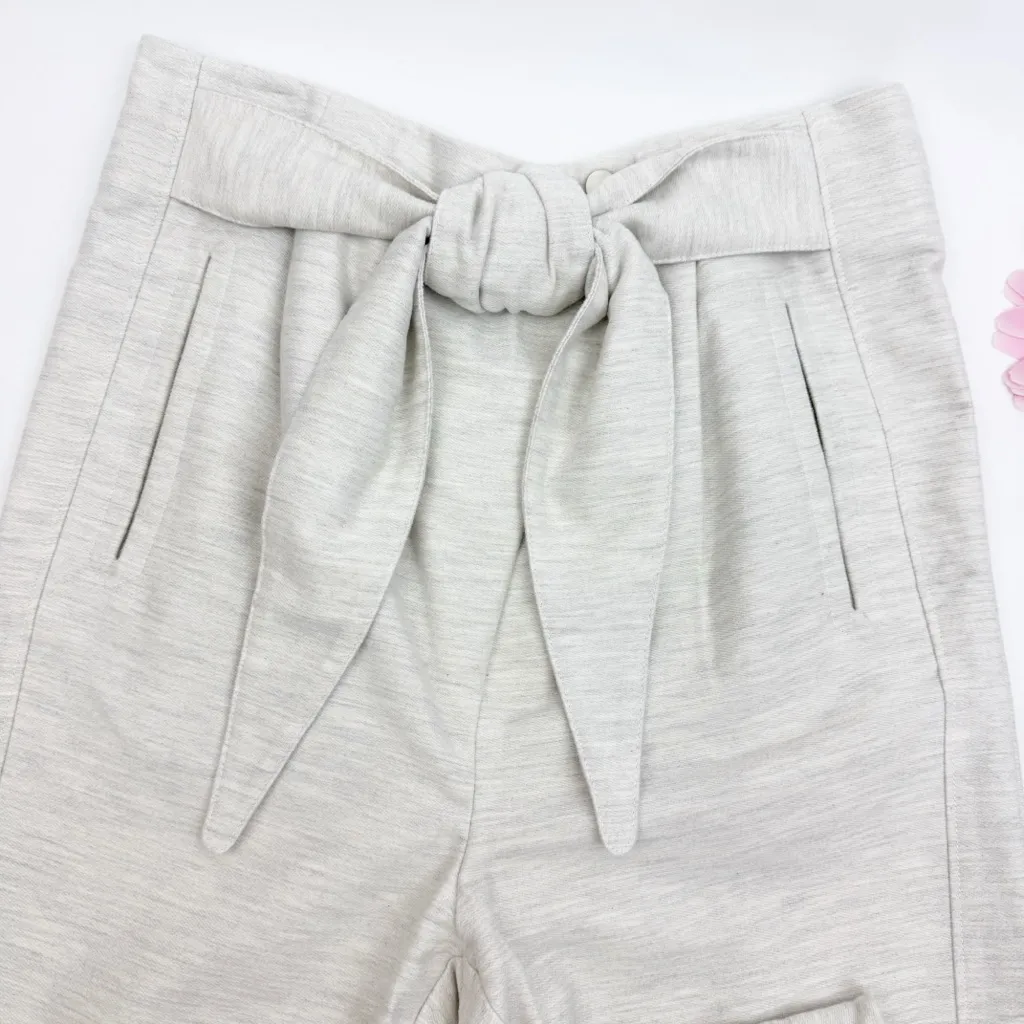 AYR High Rise Tie Front Tapered Ankle Crop Pants Cotton Light Heather Grey - Image 6