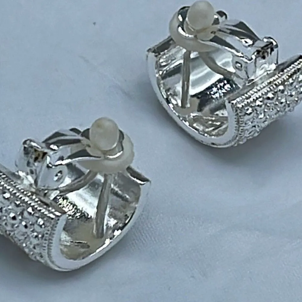 Vintage half hoop rhinestone embellished clip earrings - Image 6