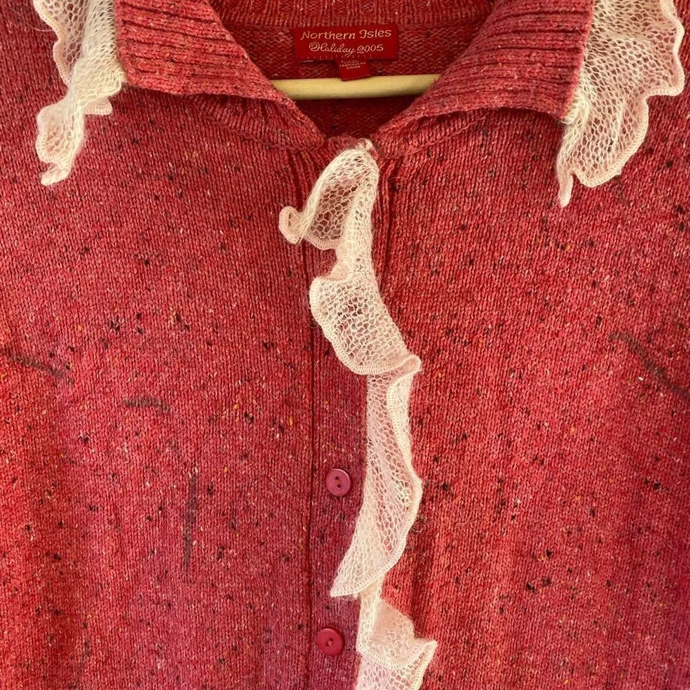 Vintage Northern Isles Holiday 2005 Cardigan Sweater‎ Pink Size L - Image 2