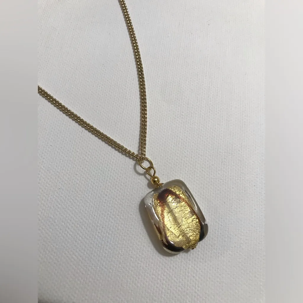 Art Glass Pendant Gold Tone Cuban Link Chain Necklace 21” plus extender - Image 3