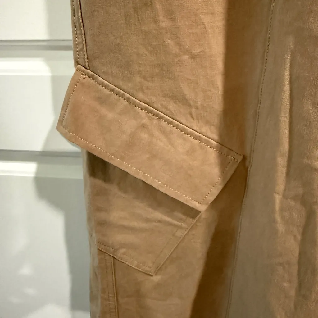 Women's Tan Cotton Cargo Pants Elastic Waist Pull On Baggy Relaxed NWT Brown - Image 3