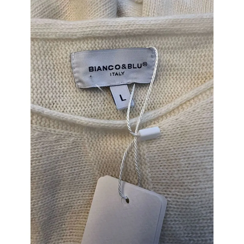 NWT Bianco & Blu Italy Merino Wool & Cashmere Blend Sweater Size L White Size L - Image 4