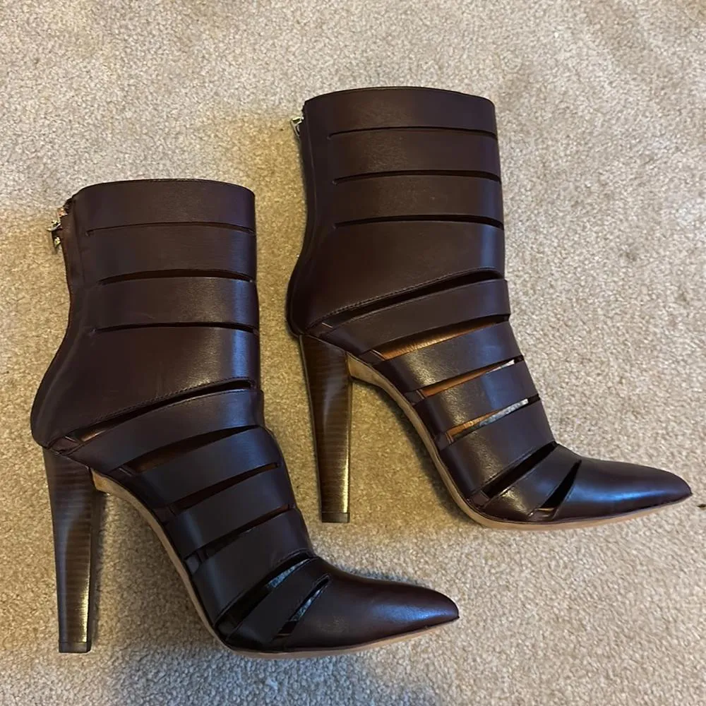 Rebecca Minkoff Derea Chocolate Burgundy Leather Cutout High Heel Boots size 10 - Image 4