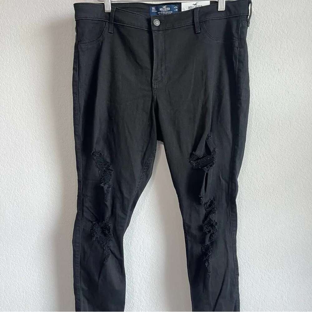 Hollister Women's Black Curvy Mid-rise Distressed Jean Legging‎  19R / 34W NWT - Image 4