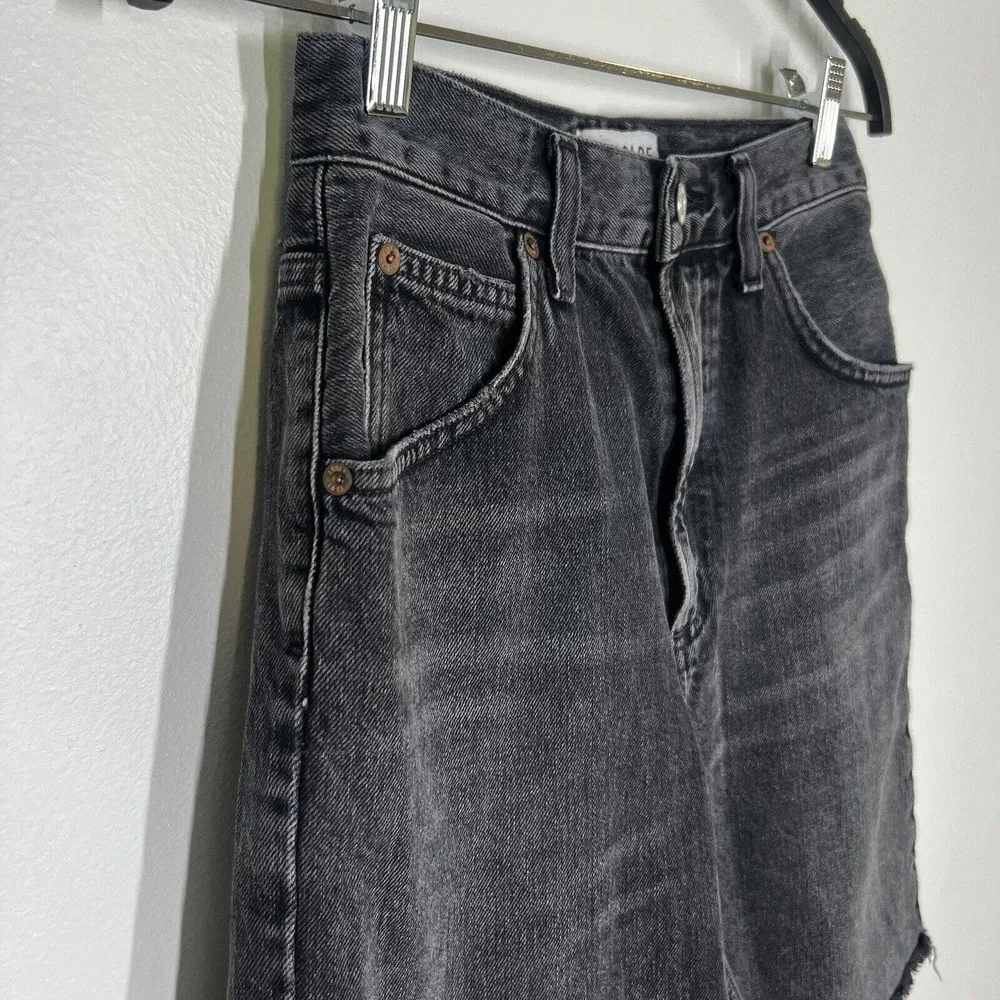 Agolde Sz 24 90s Pinch High Waisted Frayed Hem Denim Bermuda Long Shorts Black - Image 11