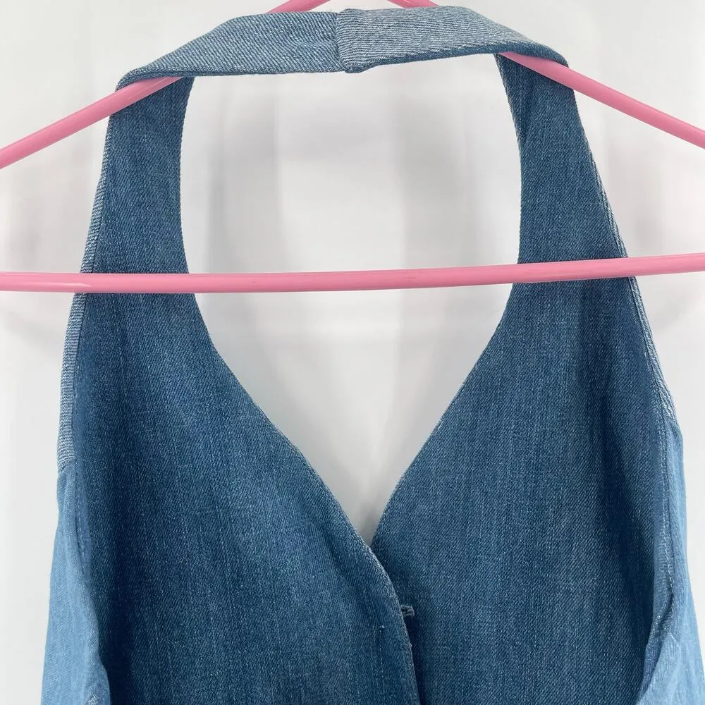 FREE PEOPLE x TRICIA FIX Split Denim Vest Size Extra Small Patchwork Halter NWT - Image 12