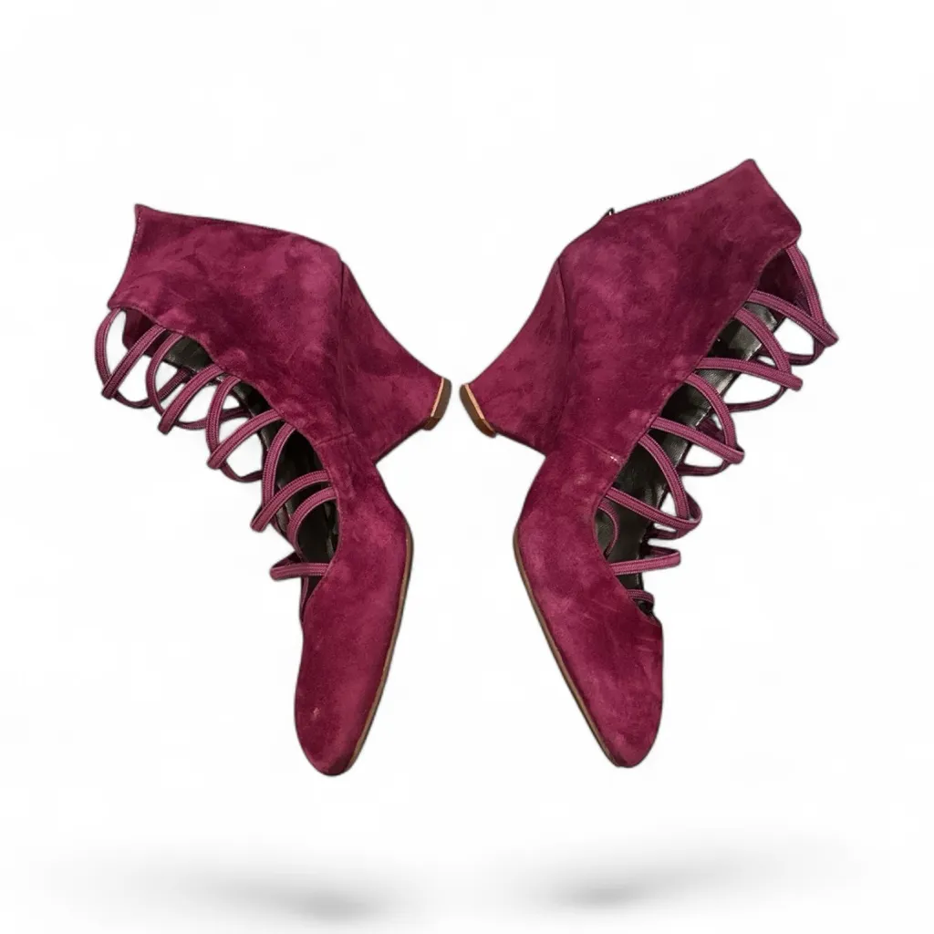 JEFFREY CAMPBELL PURPLE WEDGE POINTED TOE ELASTIC CAGE SHOES 8 - Image 3