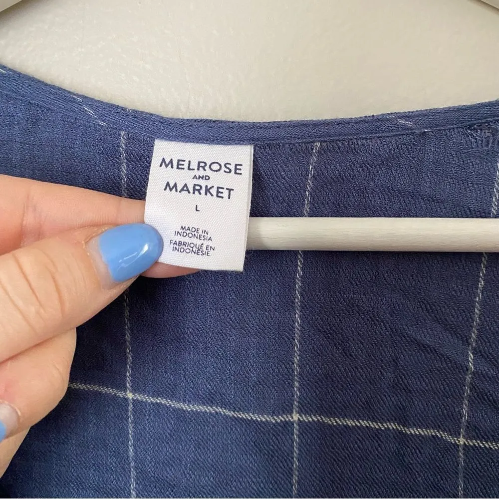 Melrose & Market Dress Long Sleeve Plaid Blue Mini Casual - Image 10