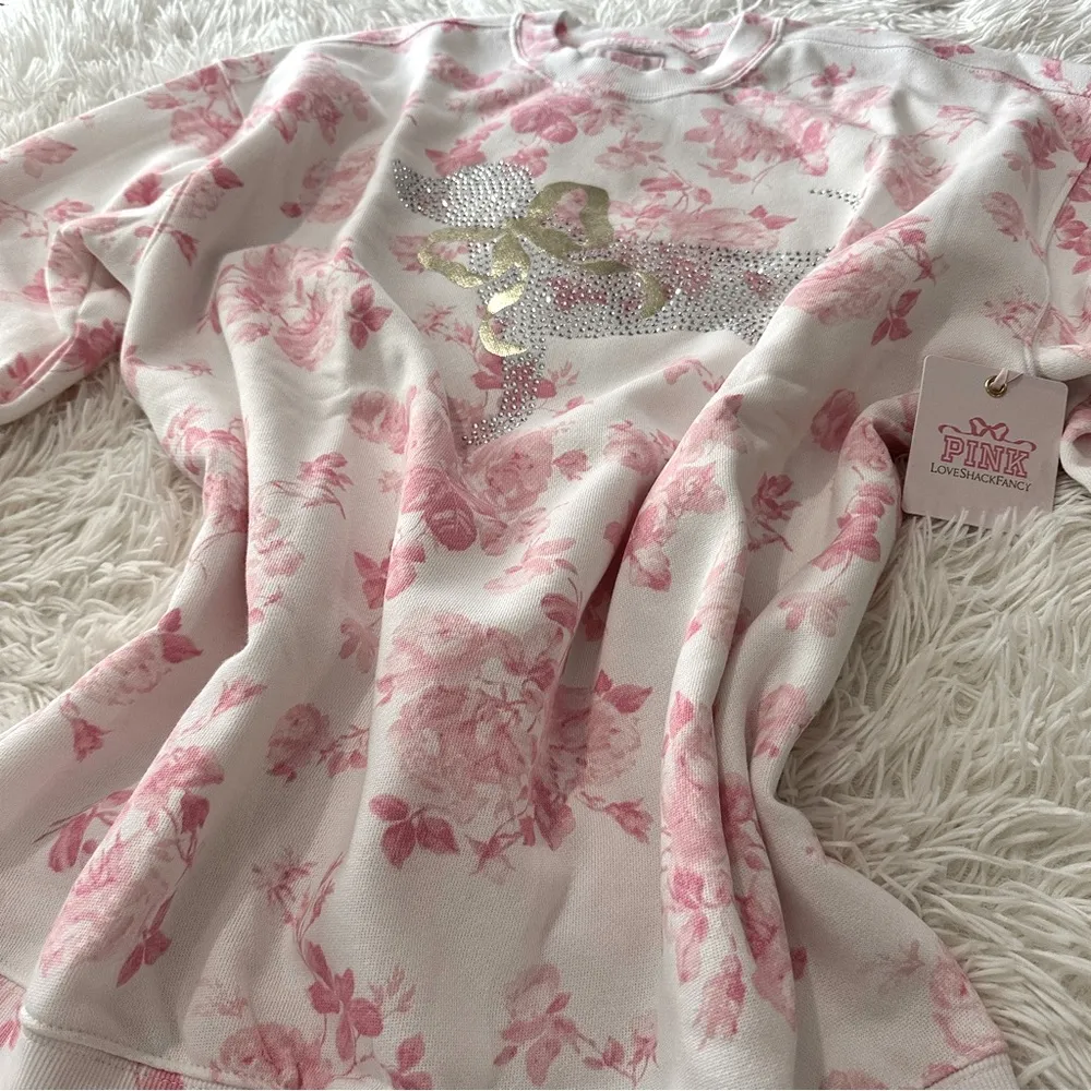 NWT 🌸PINK x LoveShackFancy🌸 Pink & White Oversized Signature Sweatshirt Size S - Image 14