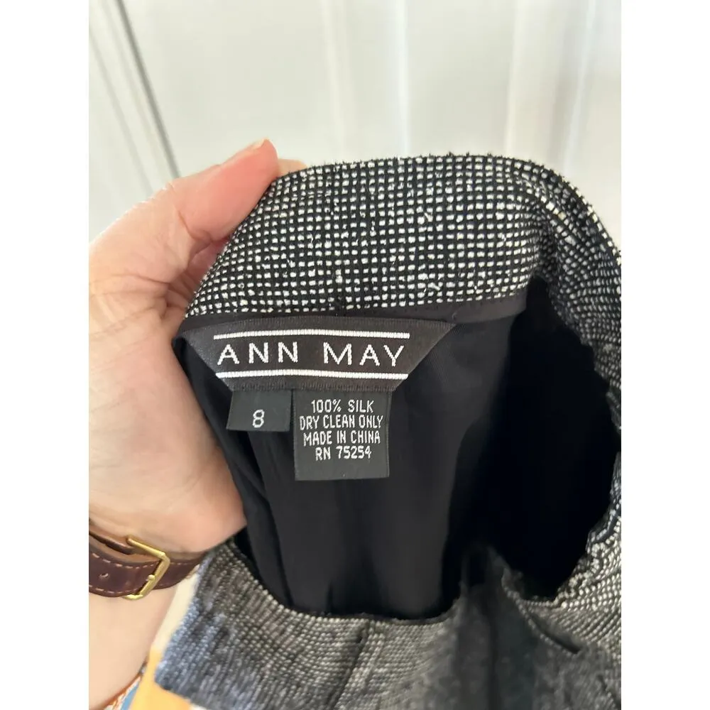 Vintage Ann May Black & White Micro Dot Silk Skirt Short Top Set Old Money - Image 13