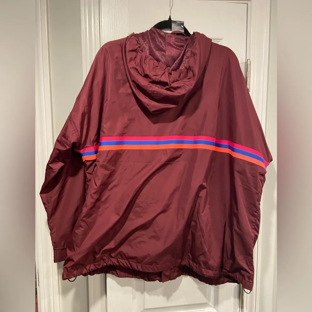 Gap Burgundy Neon Stripe Hooded Full Zip Drawstring Windbreaker Jacket Size XL - Image 7