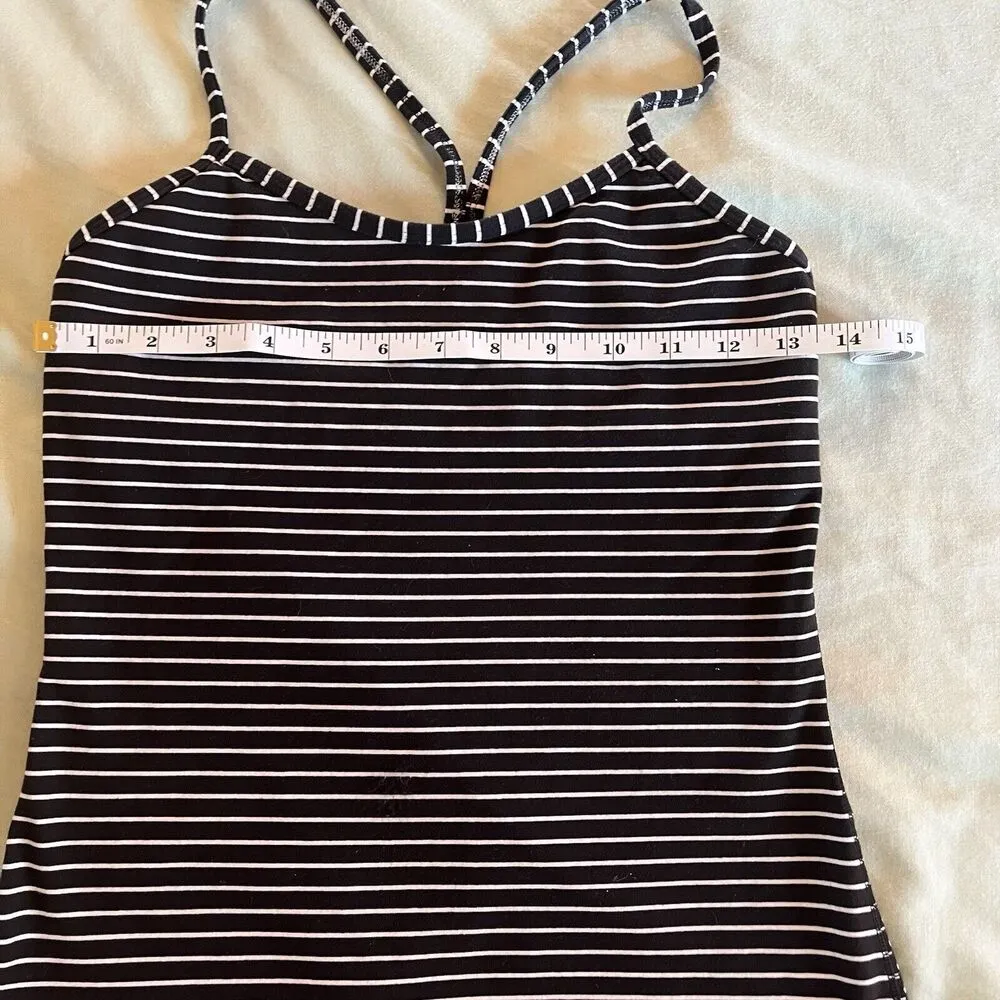 Lululemon Power Y Tank Black White Striped Size 6 Shelf Bra Stretch Athletic - Image 2