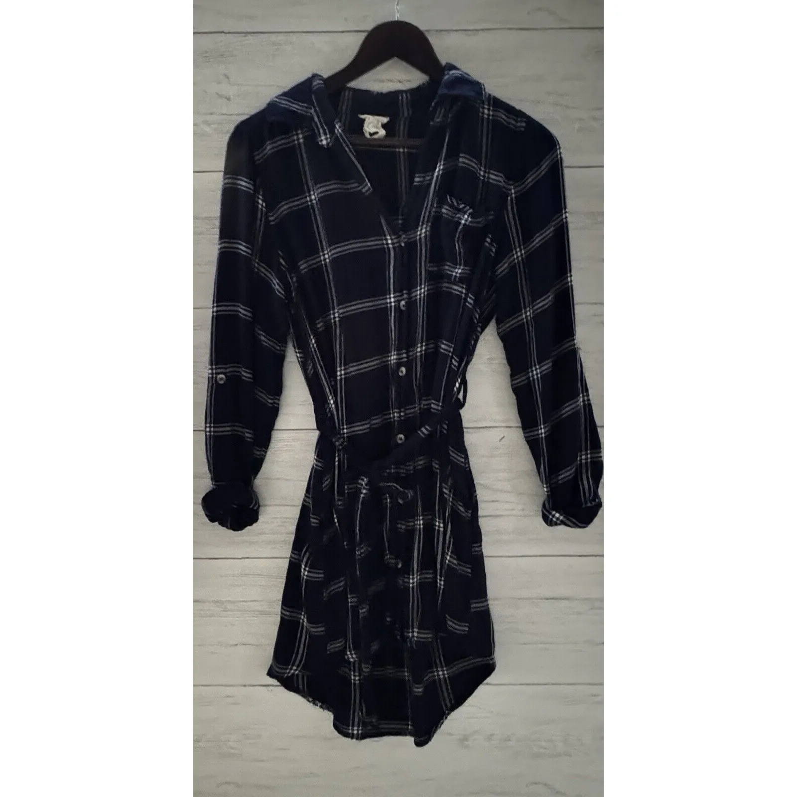 Harper Heritage Blue/White Plaid Dress Long Shirt Tunic with tie Womens Size S - Image 6