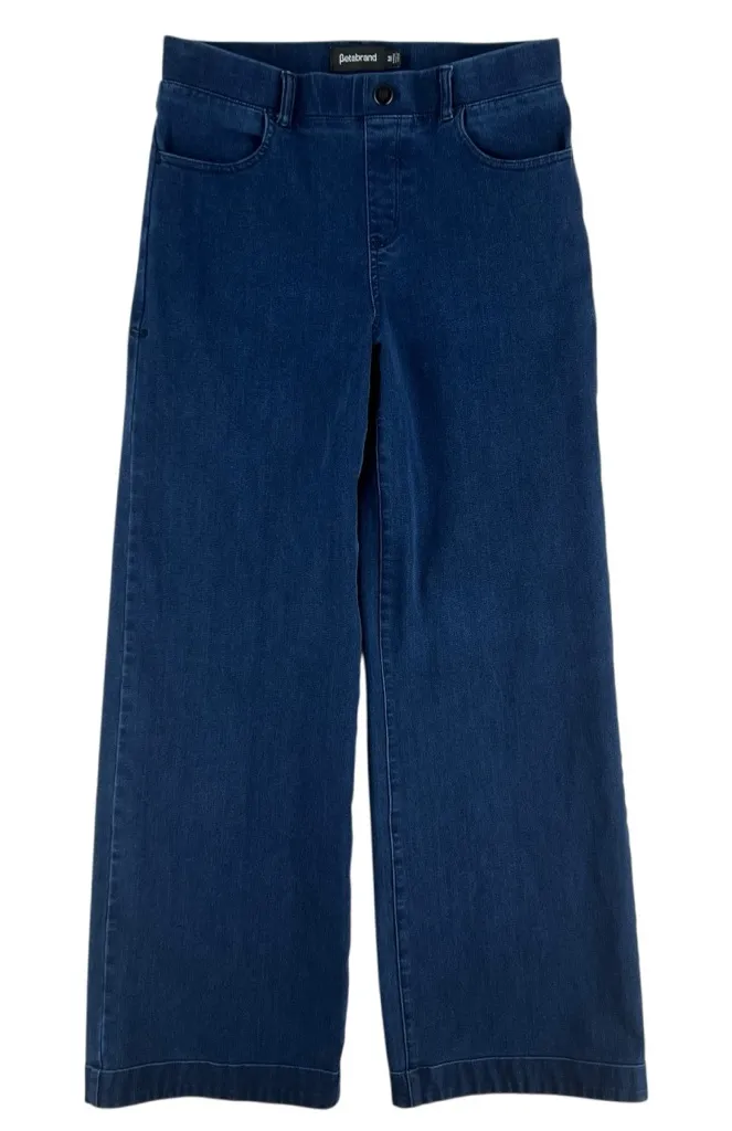 Betabrand Stretch Blue Pull On Yoga Denim High Rise Wide Leg Pants Size M - Image 1