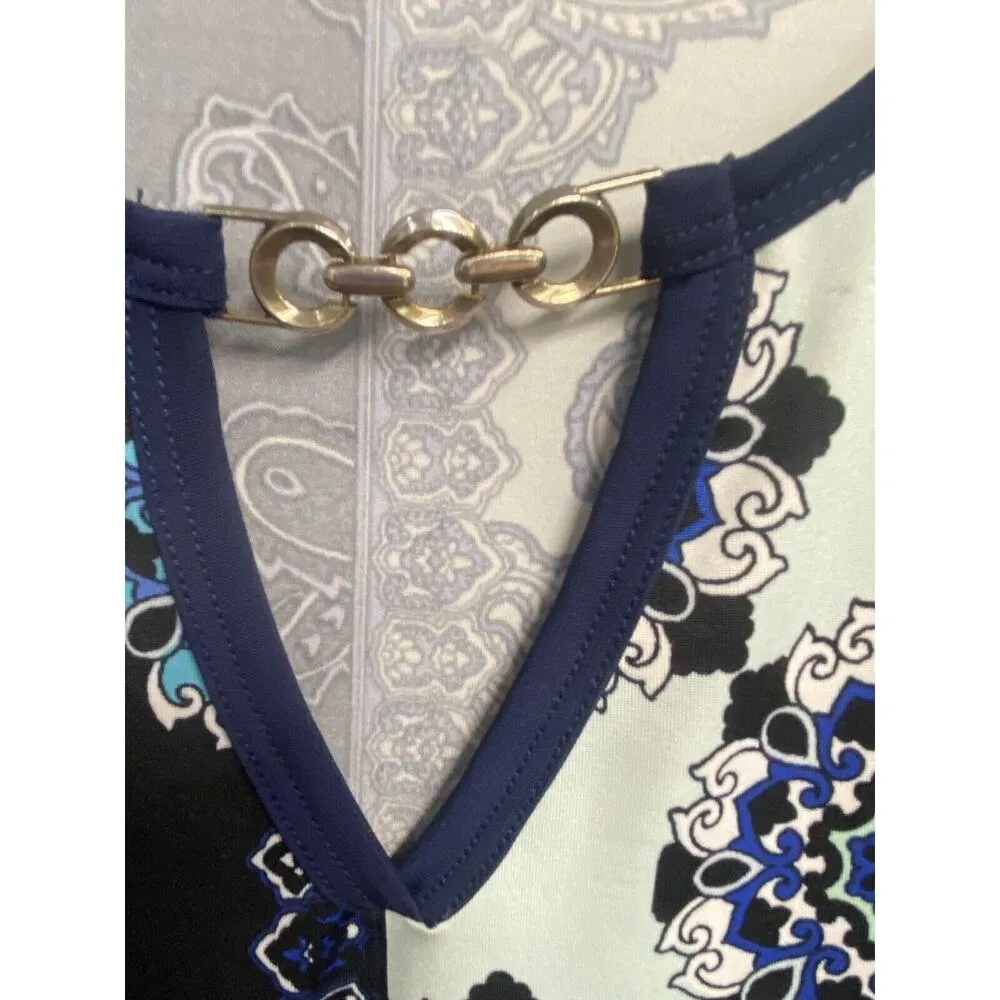 Espresso Tank Dress Women's Medium Multicolor Paisley Chain Notch Neck B74 - Image 2