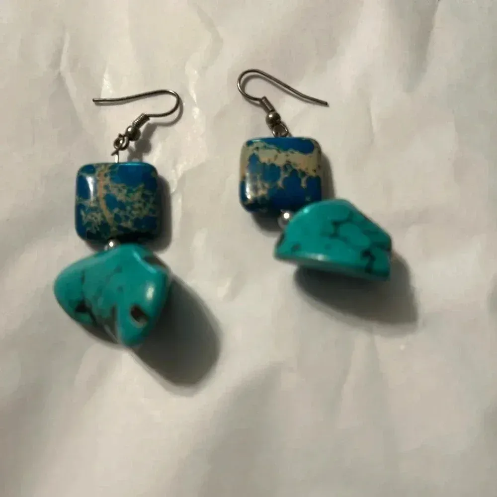 2 pair polished stone rock earrings Blue - Image 2
