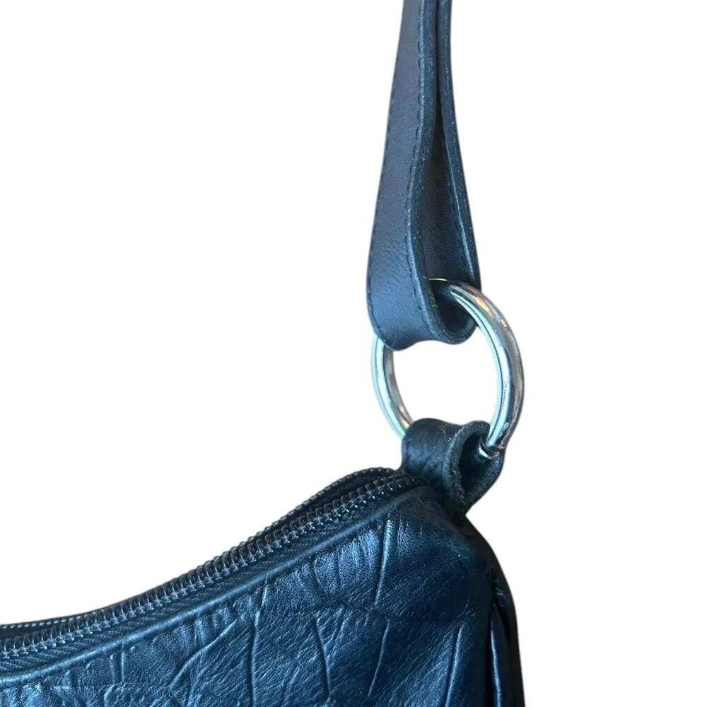 Maurizio Taiuti Leather Handbag Shoulder Bag Black Embossed Croc Half Moon Hobo - Image 5