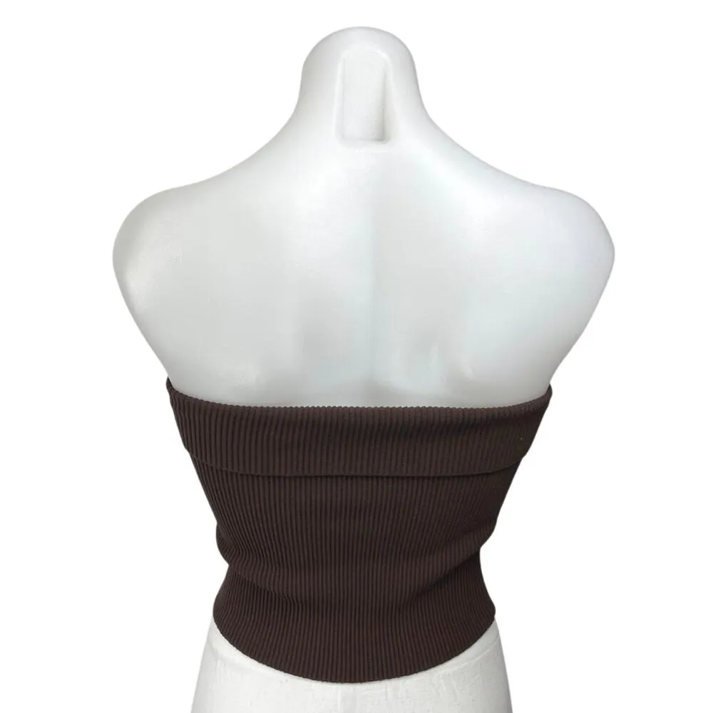 Glassons Brown Rib Knit Sleeveless Strapless Cami Bandeau Crop Tank Top Size XS - Image 2