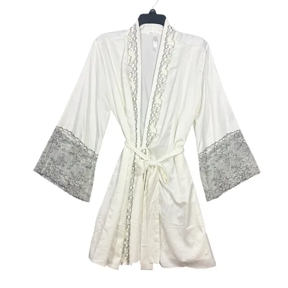 FLORA NIKROOZ $90 Angelique Lace Trim Charmeuse Robe M L‎ - Image 2