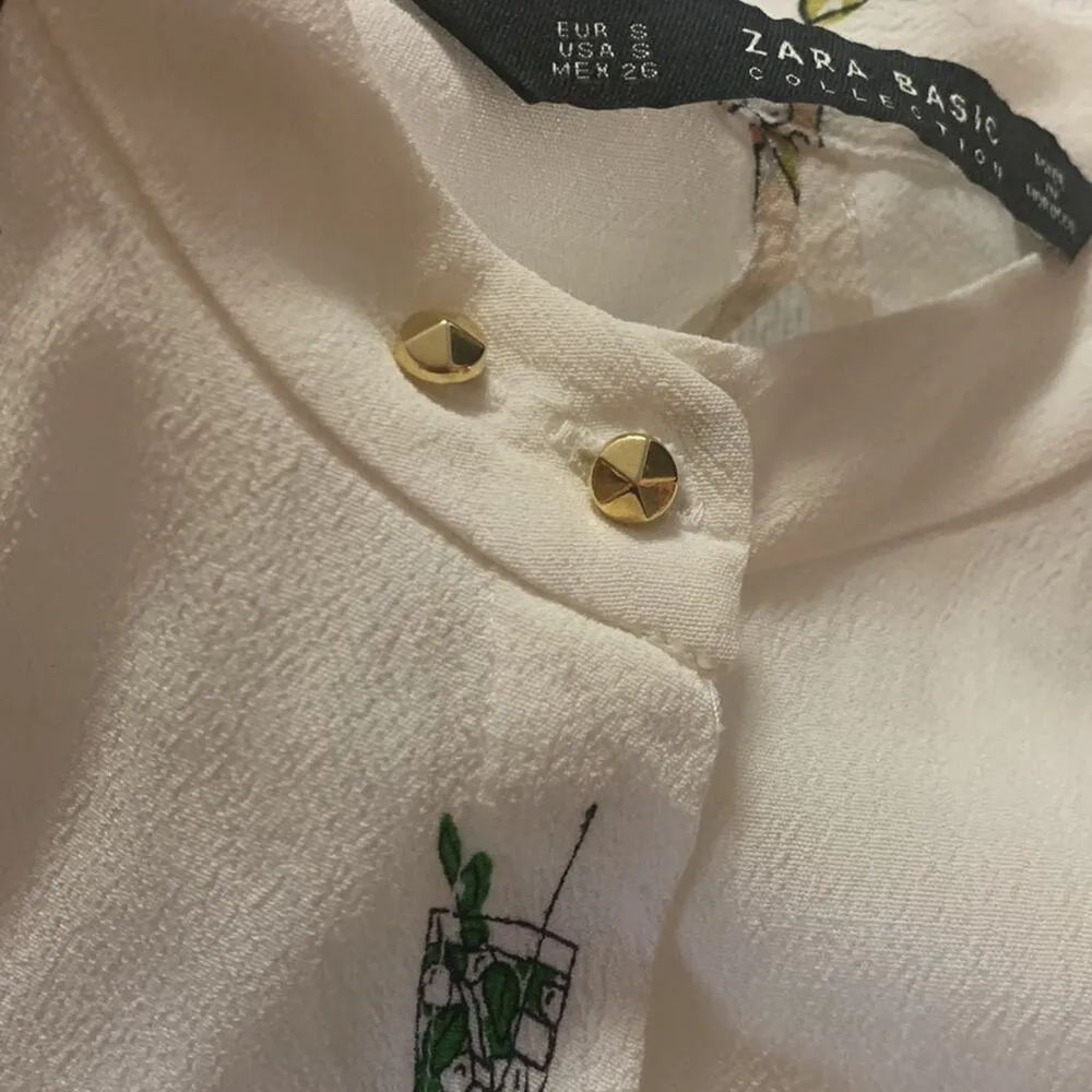Zara basic womens small white button up shirt martini drinks cute quirky casual - Image 6