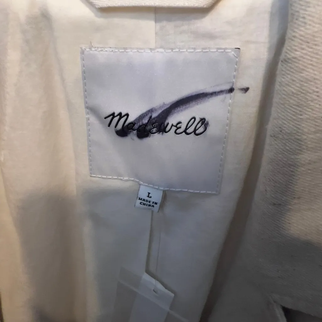 Madewell $168 Cargo Double Breasted Blazer Linen Cotton Natural Size L NK006 - Image 8