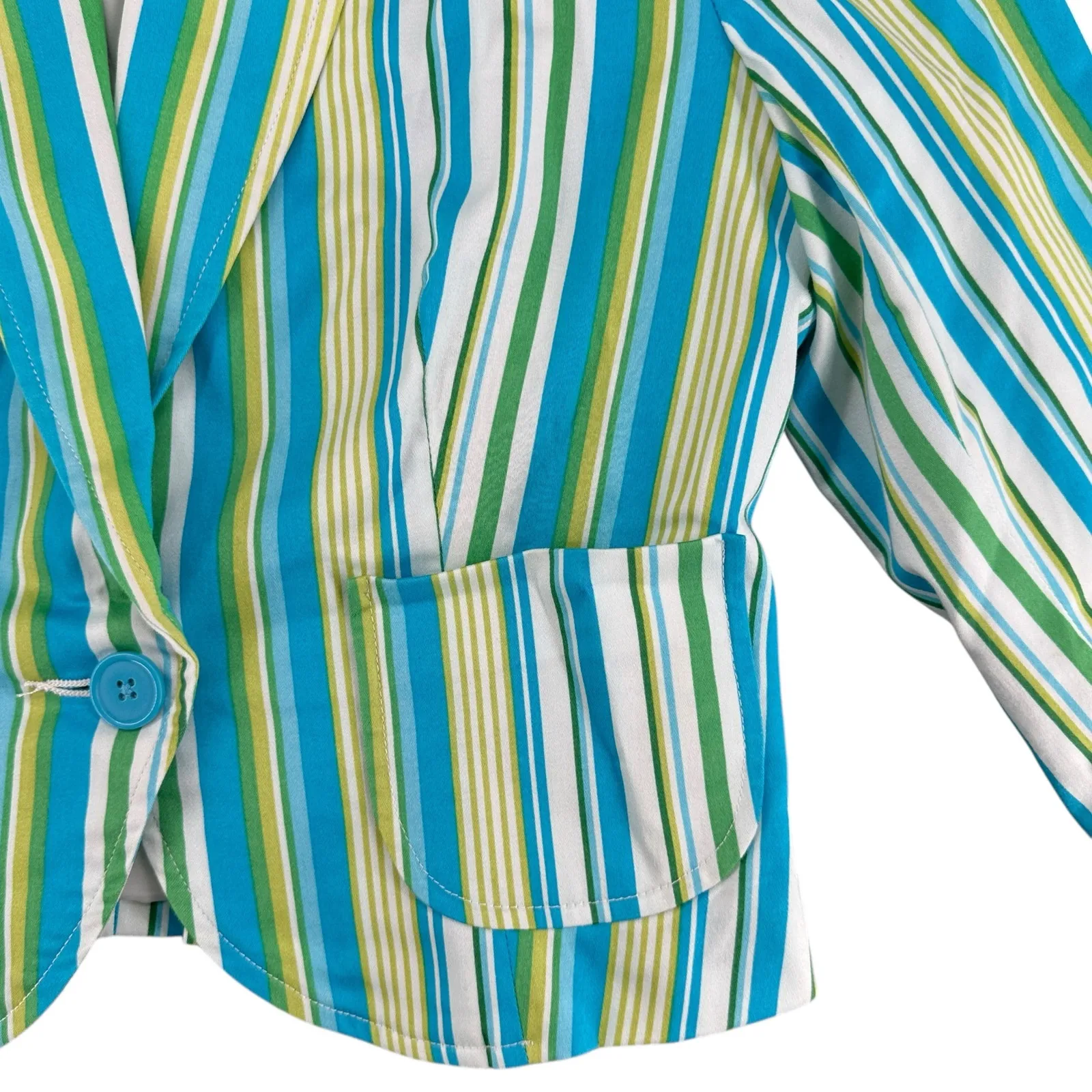 George Stretch Pinstripe Blazer Jacket Collared Blue Green Size 4 Button Pockets - Image 3
