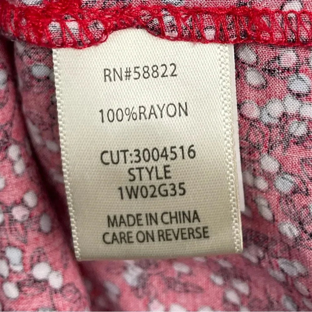 Max Studio Red Ditsy Cherry Print Peasant Style Loose Boho Balloon Sleeve Blouse - Image 5