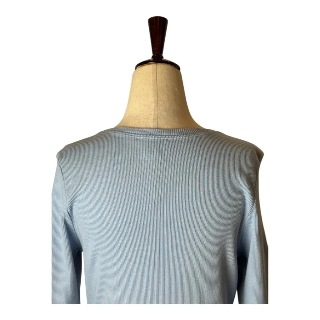 Sundance Shirt Women XL Blue Cotton Ribbed Knit Short Sleeve‎ Tee Athleisure - Image 4