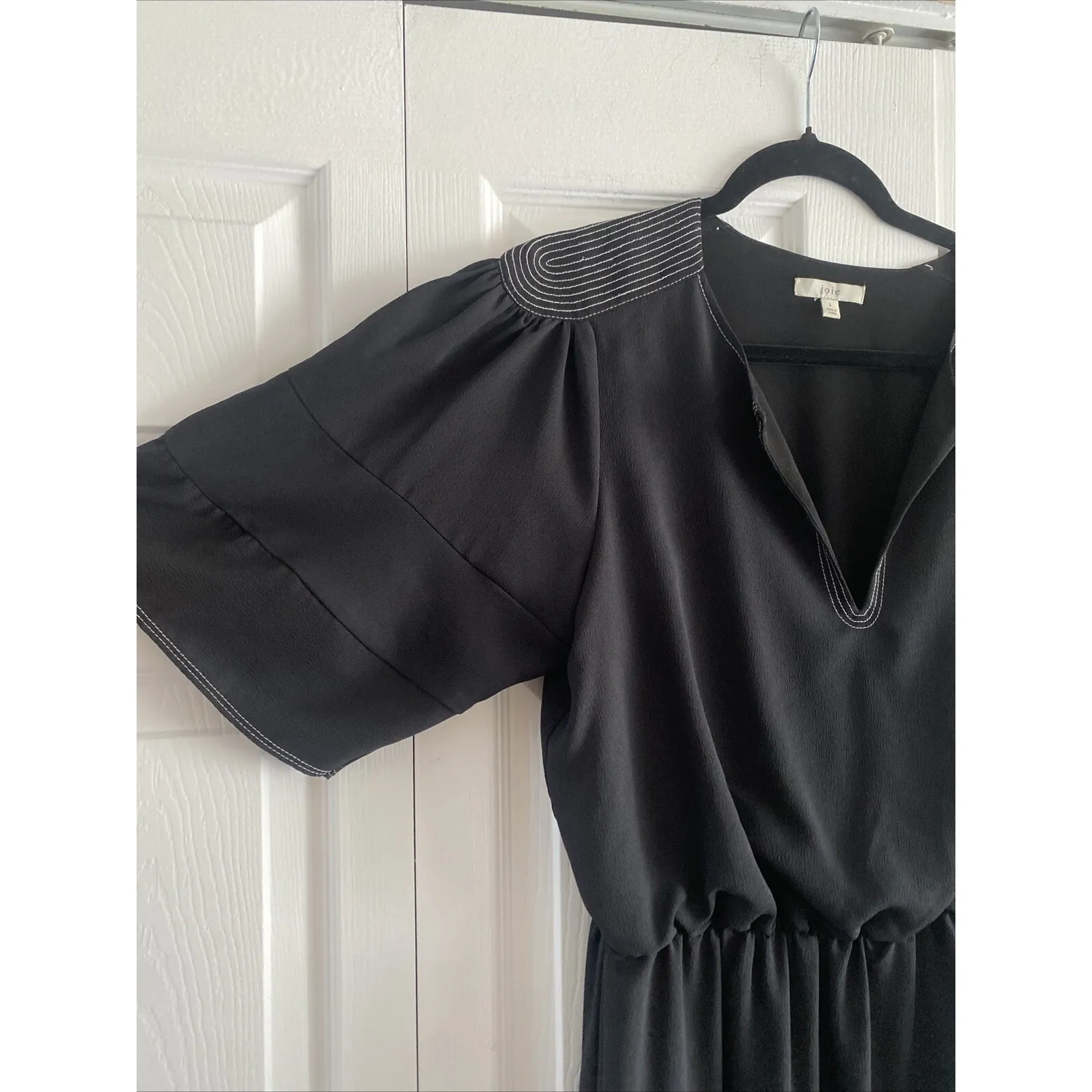 Joie Women's Large Black Peasant Flowy Midi Dress Ruffle Hem Tiered Clean Girl - Image 2