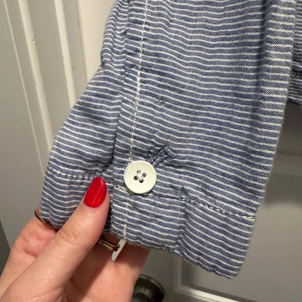 Gap‎ Women's Cotton Blue White Striped Blazer Size 0 Career Business Casual - Image 6