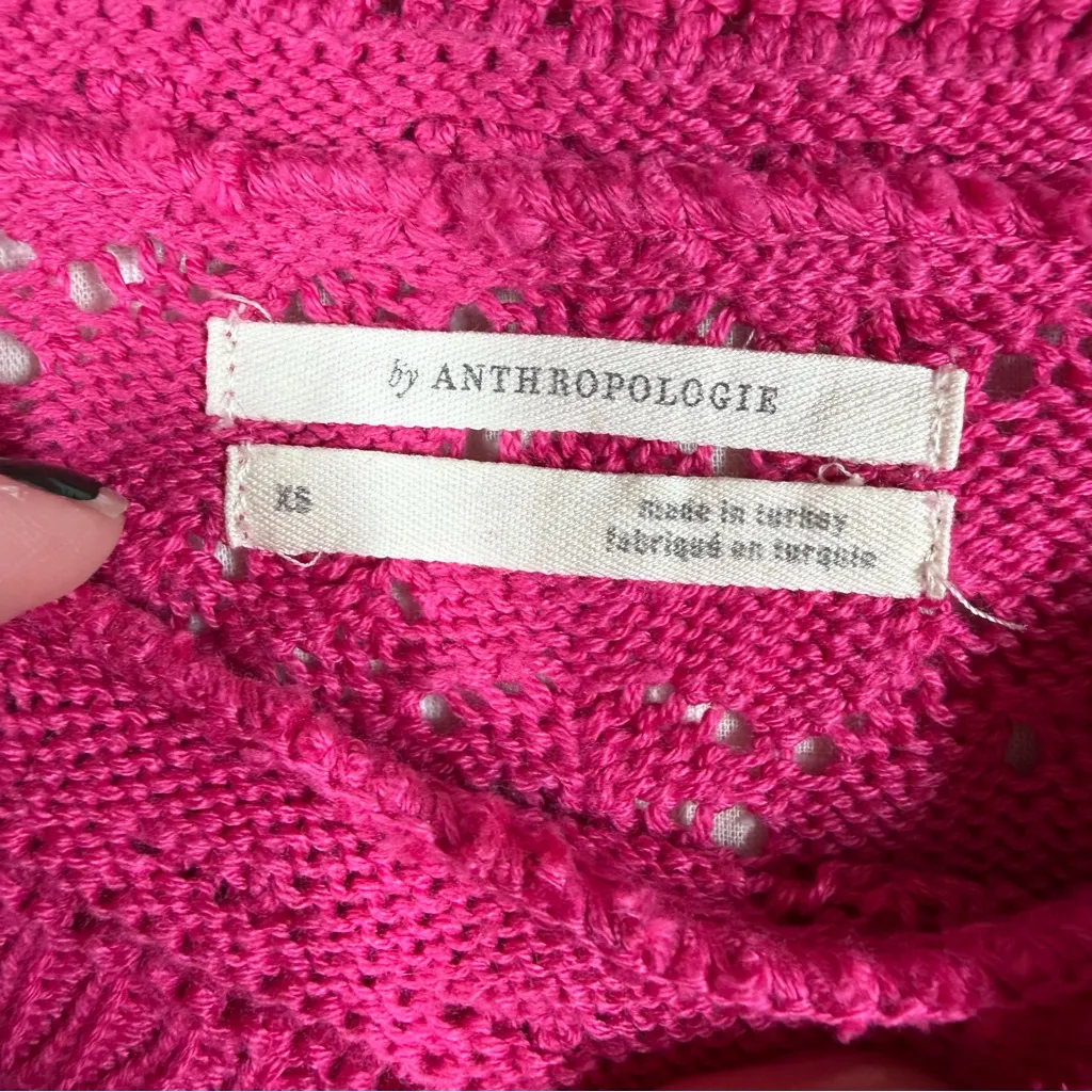 Anthropologie Pink Crochet Eyelet Short Sleeve Knit Top - Image 3