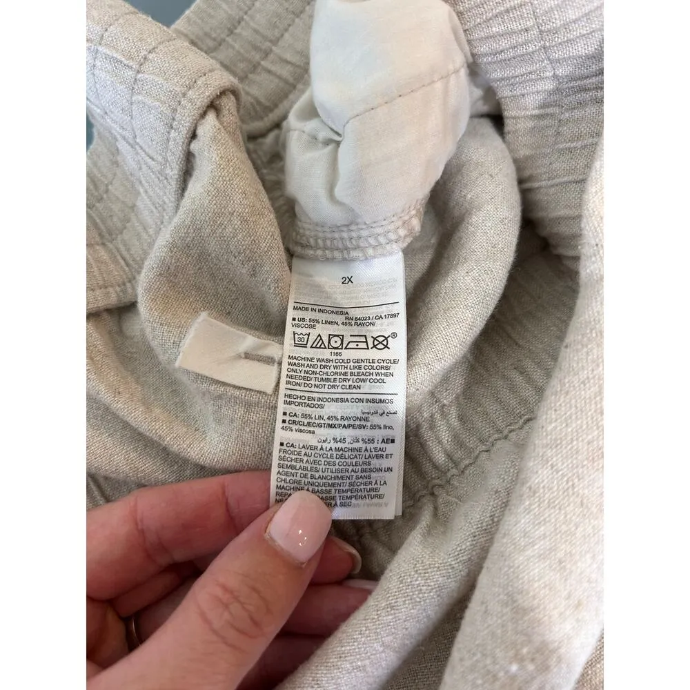 Old Navy tan linen blend shorts size 2X elastic waist pockets - Image 5