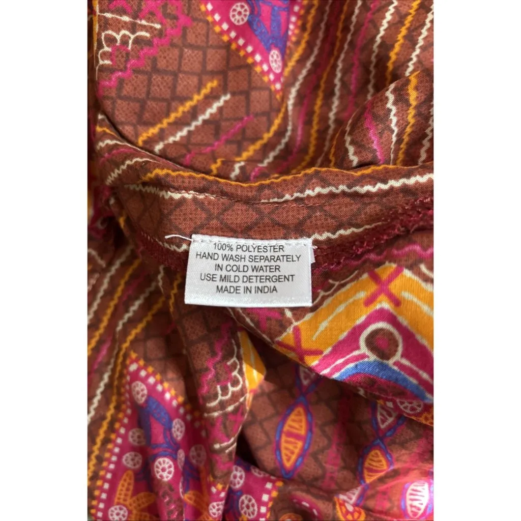 Global Desi Woman's Top Kurta Medium Red Boho Gypsy Slits Tunic Blouse Sheer - Image 11