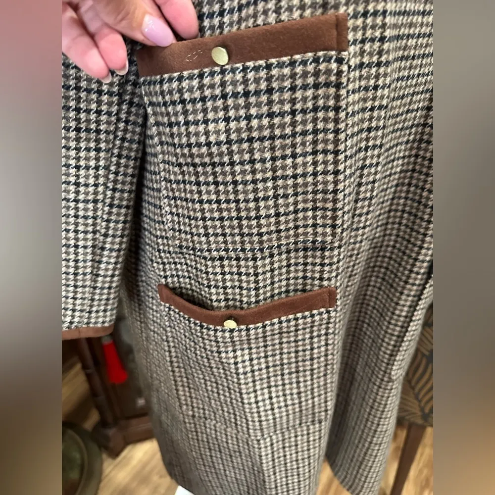 NWT PRESTON & YORK HOUNDSTOOTH TAN COLOR DRESS long sleeve with front pockets - Image 4