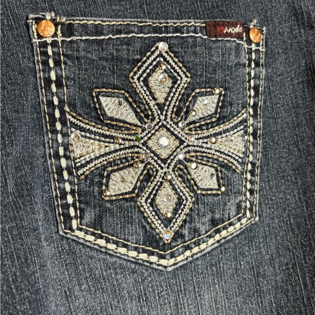 Angels Y2K Denim Casual Capri Woman’s Bedazzled Minimalist Chic Jeans Size 10 Blue - Image 5