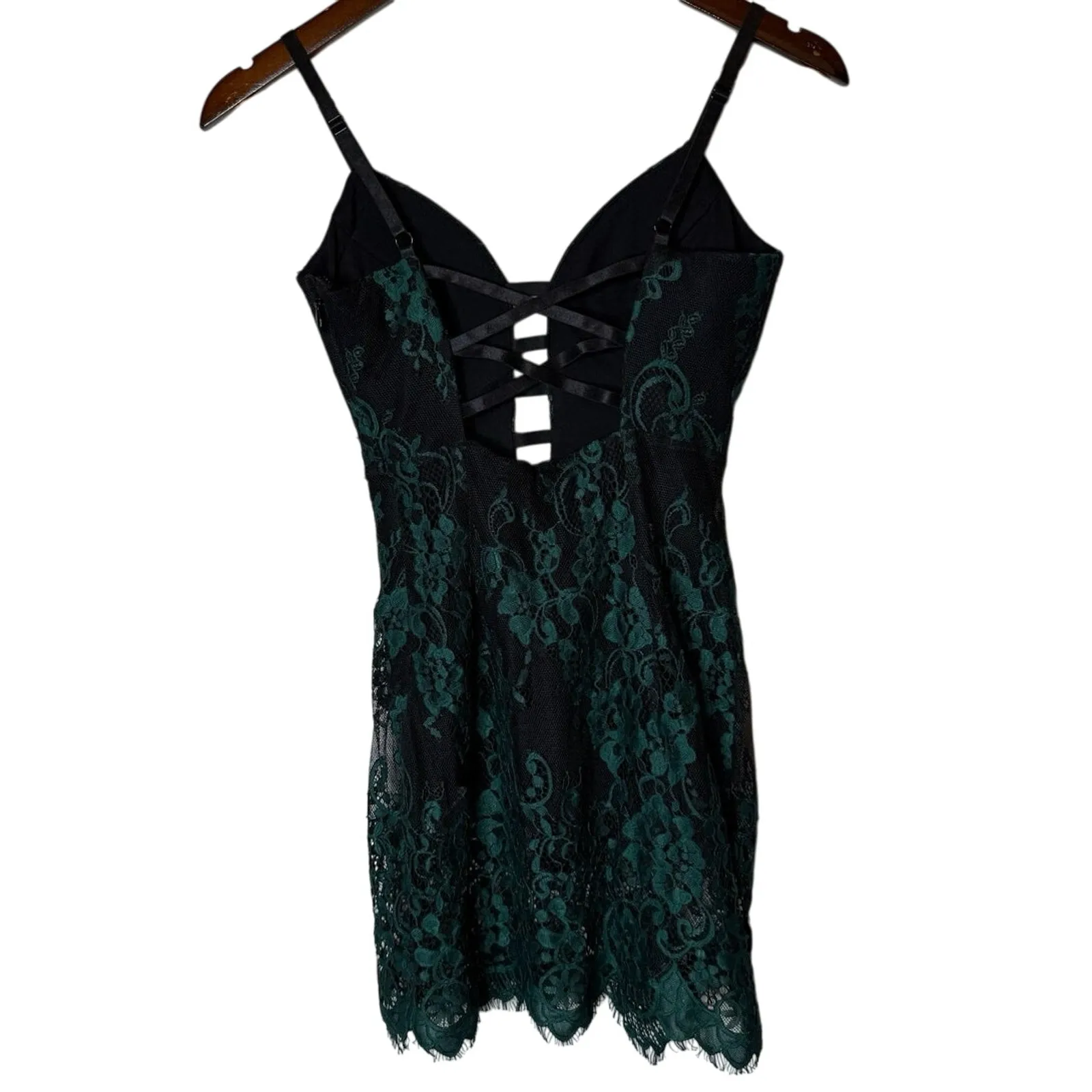 bebe‎ Lace Dress Romper "Cooper" Emerald Green Black - Image 8