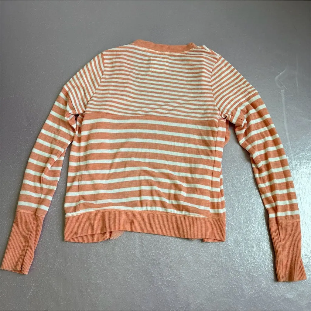 Poof Girl Women's Striped Ruffle Open‎ Front Cardigan Sweater Orange S - Image 2