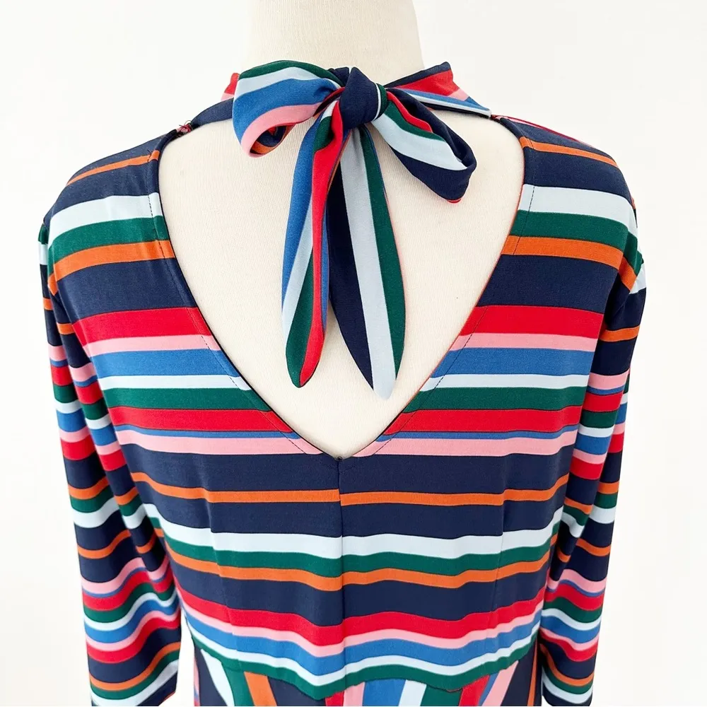 Eloquii Printed Fit and Flare Dress Rainbow Stripe Mock Neck Stretch | 16 - Image 8