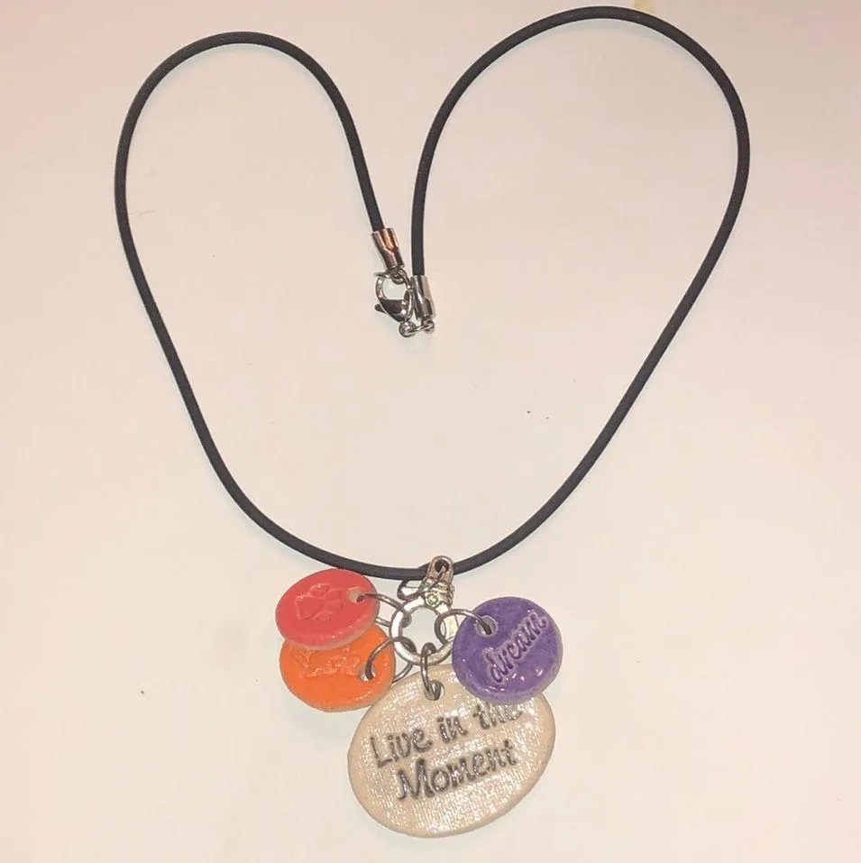 Cheryl Stevens Studio Handmade Clay Live In The Moment Boho Charm Necklace Black - Image 2