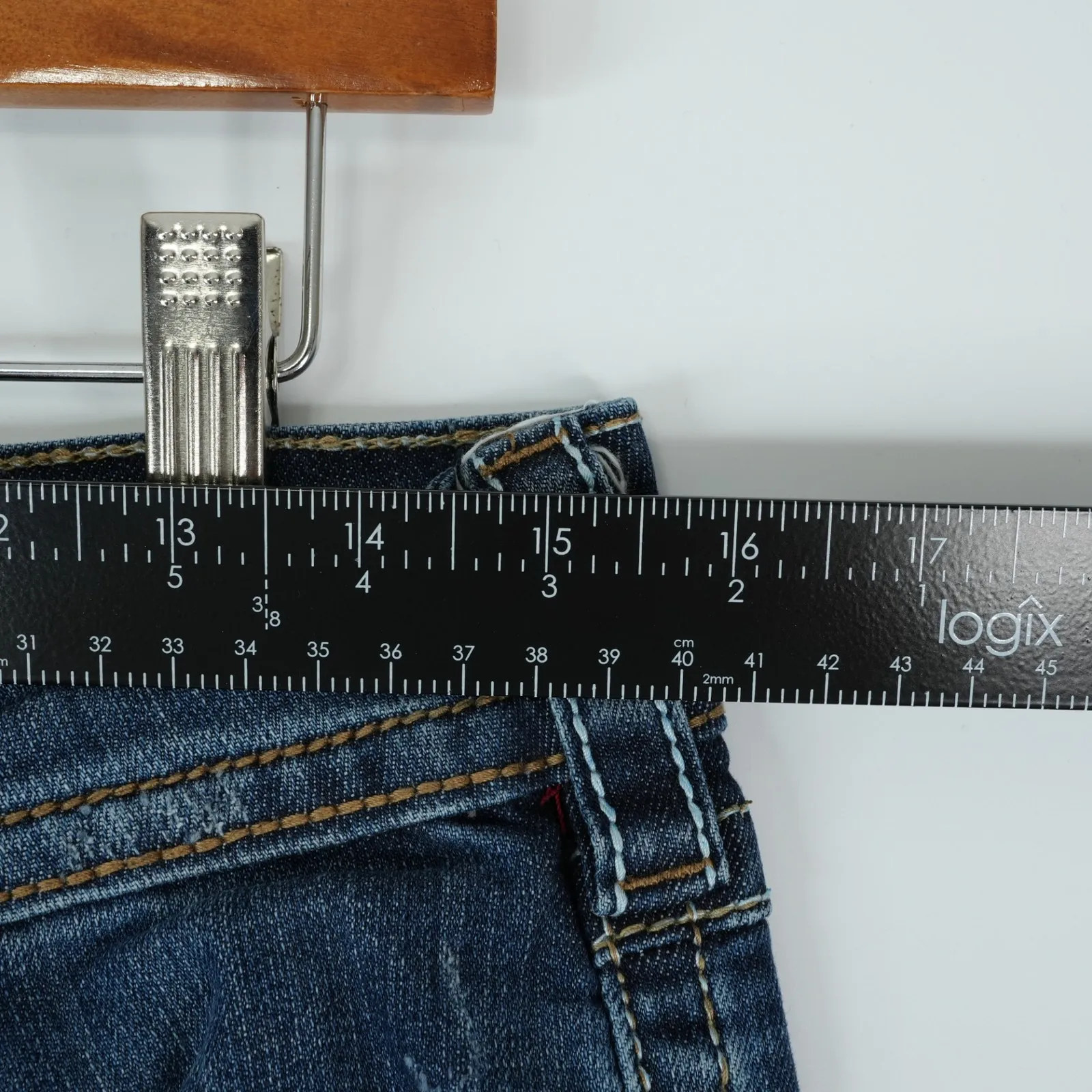 Tin Haul Jeans Womens 29L (Fits 31x33) Distressed Bootcut Dark Wash Low Rise Y2K Blue Size 31 - Image 6