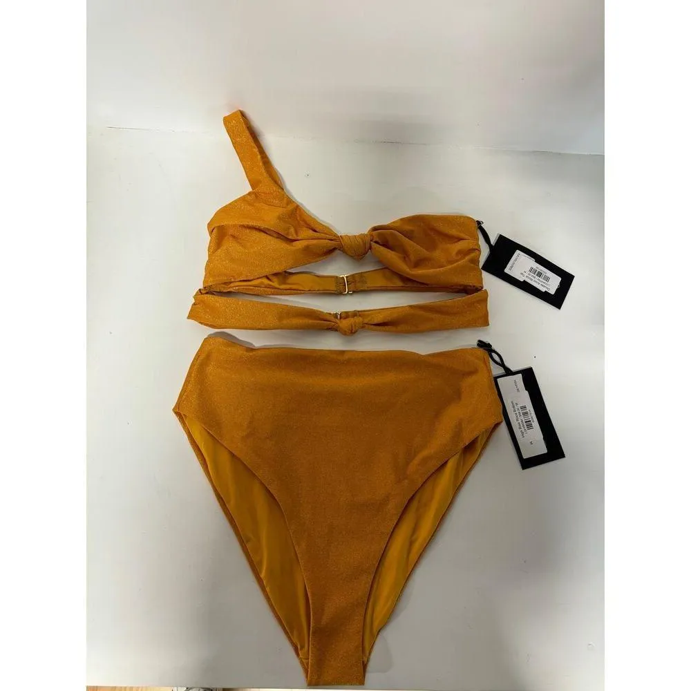 NWT The Garzetta Roca Double Knot Top & High Waisted Bikini Set Yellow Women's M Size M - Image 4