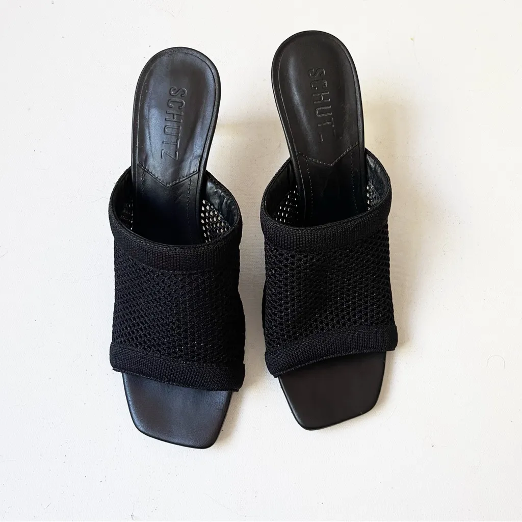 Schutz SINARA KNIT SANDAL Black Heels Leather Size 7.5 - Image 5