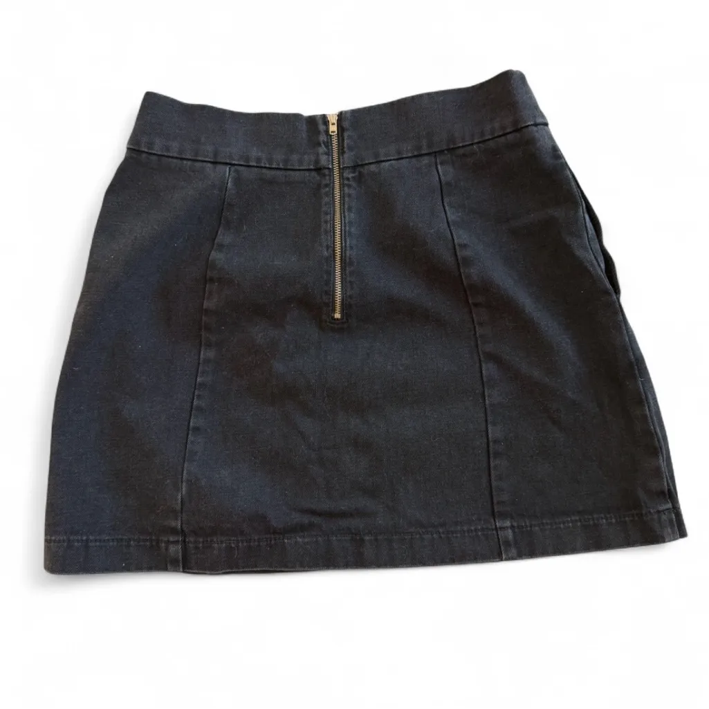 Topshop MOTO Denim Mini Skirt A-Line Zip Back Retro Jean 10 Black Academia - Image 2