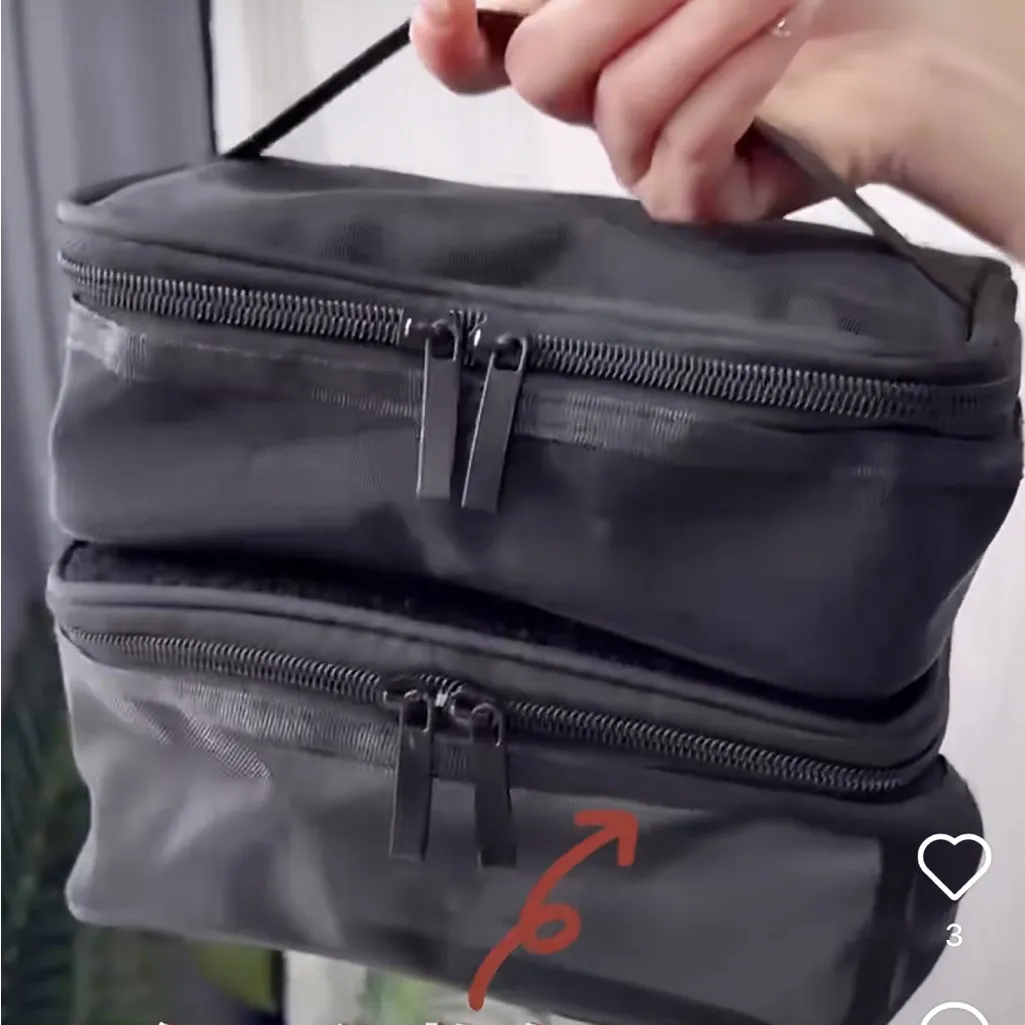 Pro Black Mesh Double Layered Velcro Travel Makeup Bag Organizers - Image 6