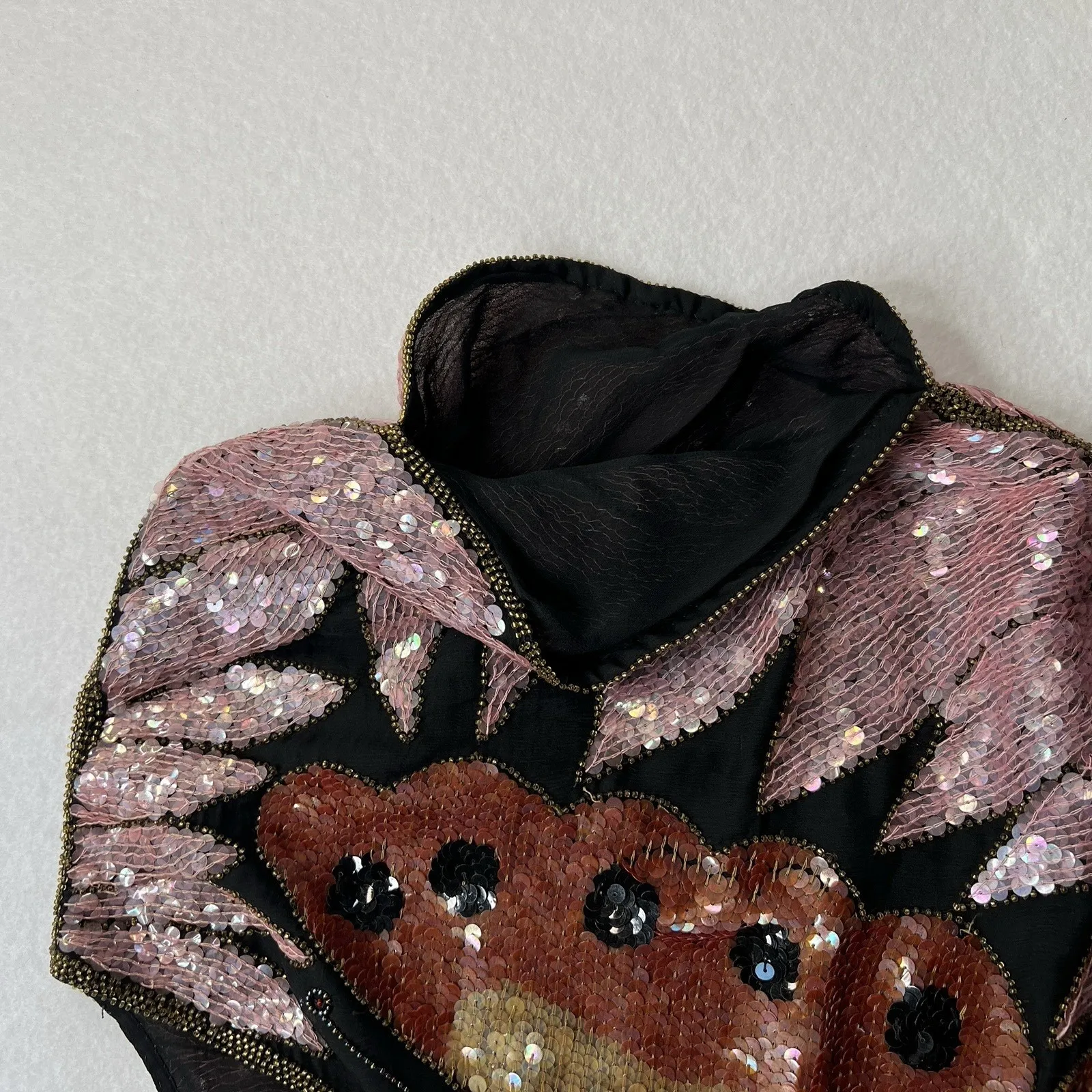 VTG Sequin Butterfly Batwing Top Silk Beaded Boho Festival Disco Fairy Costume Pink Size M - Image 12