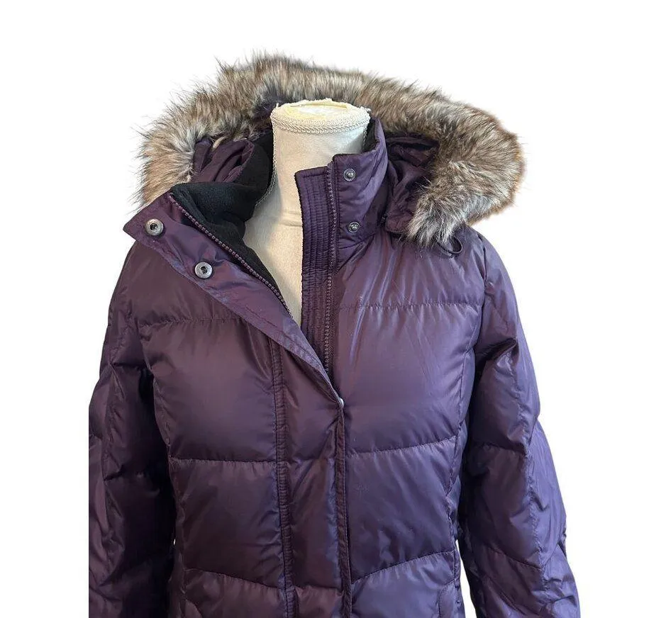 Eddie Bauer Womens Long Purple Puffer Down Coat Quilted Faux Fur Hood Size PS - Image 7