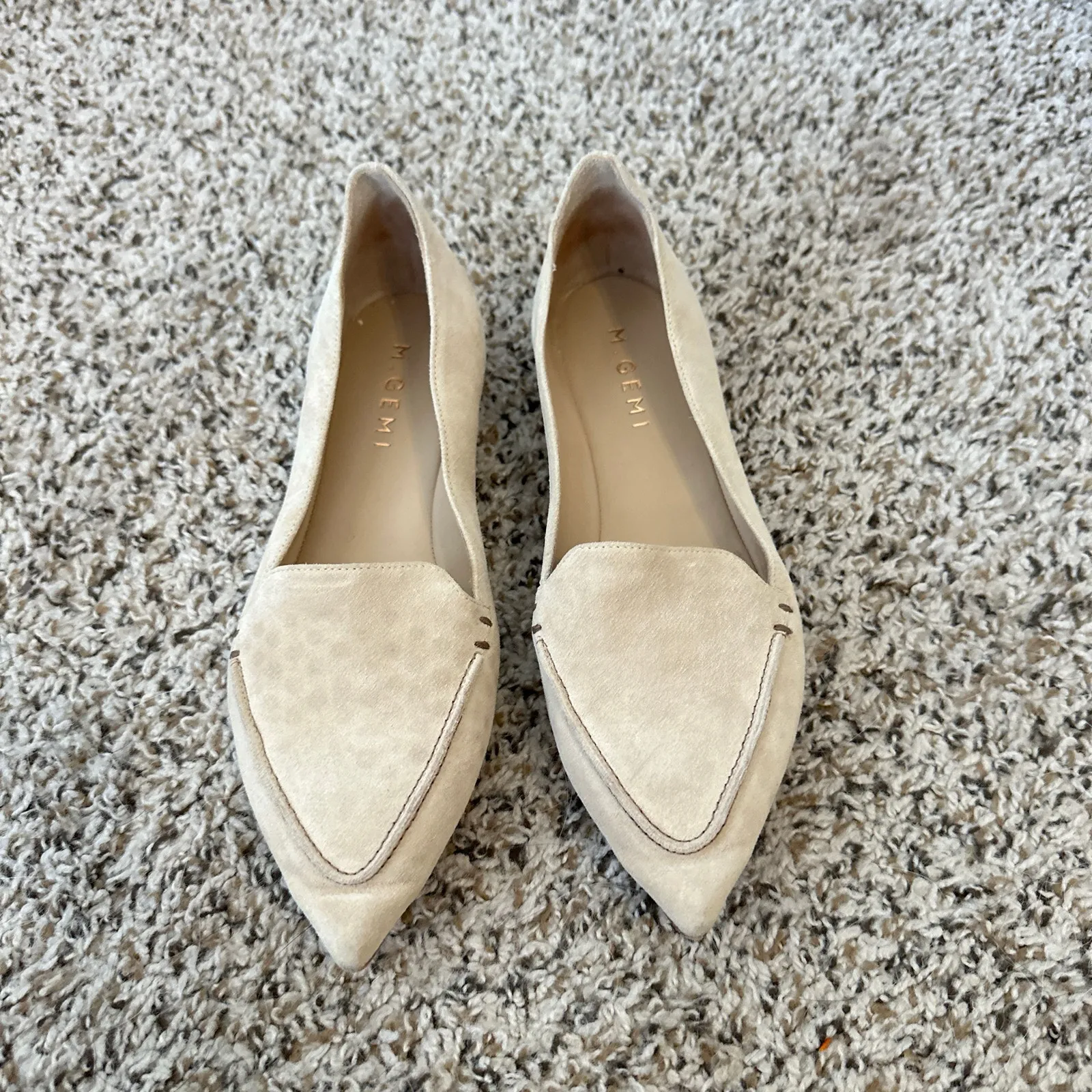 M. GEMI The Stellato Flats Latte Tan Suede Italy Size 37 Pointed Toe Classy US 7 - Image 2